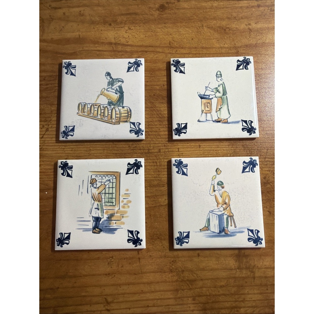 KLM Business Class Dutch Delft‎ Blue Collectible Tiles/Coaster Set 3" x 3"